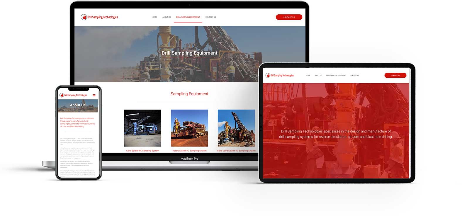 Mockup of the Drill Sampling Technologies website across multiple devices