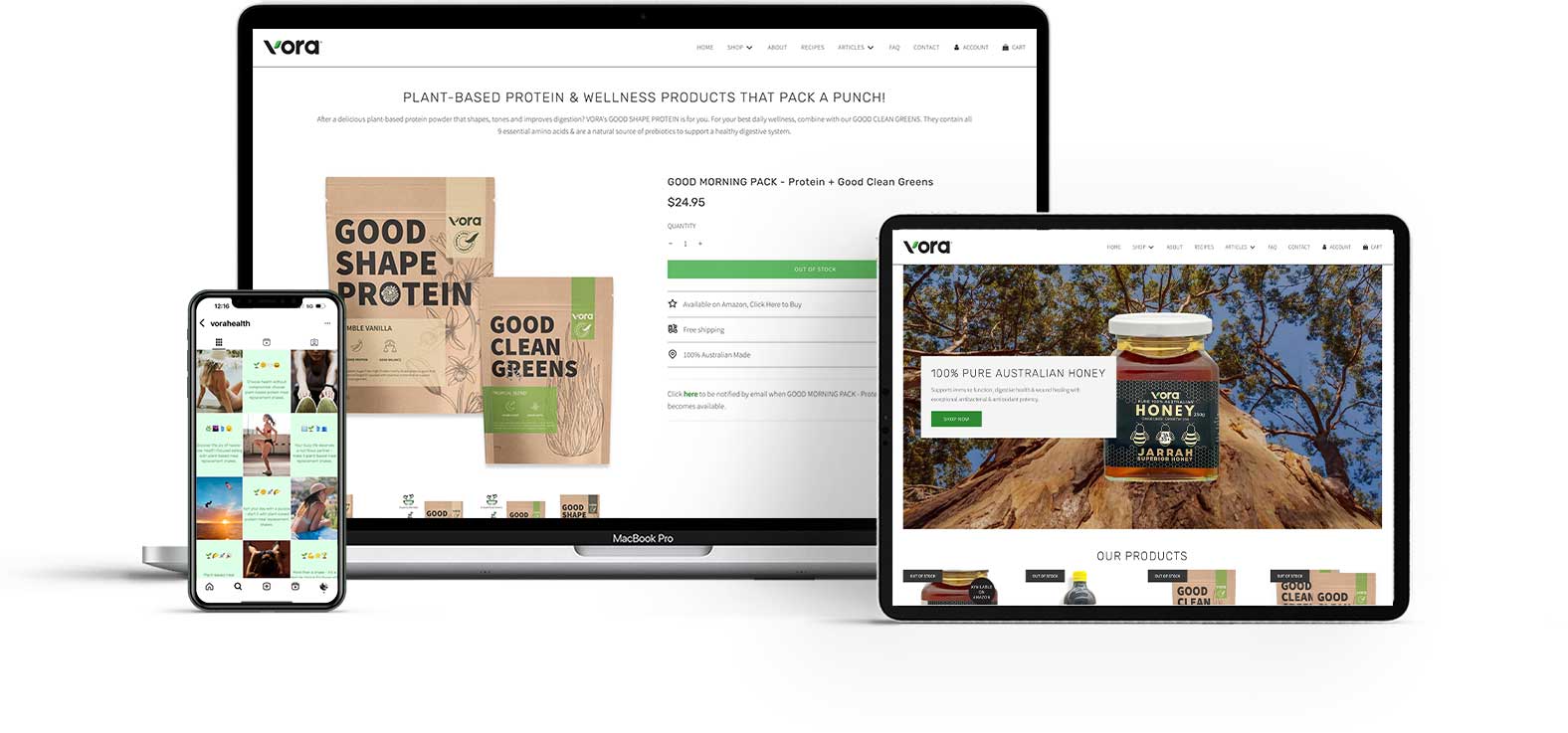 Mockup of the vora website across multiple devices